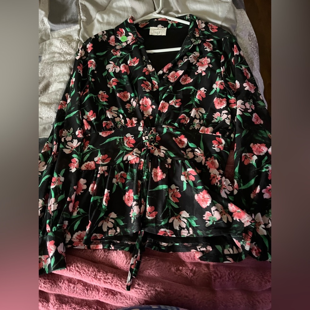 Cato Black and Pink Floral Blouse